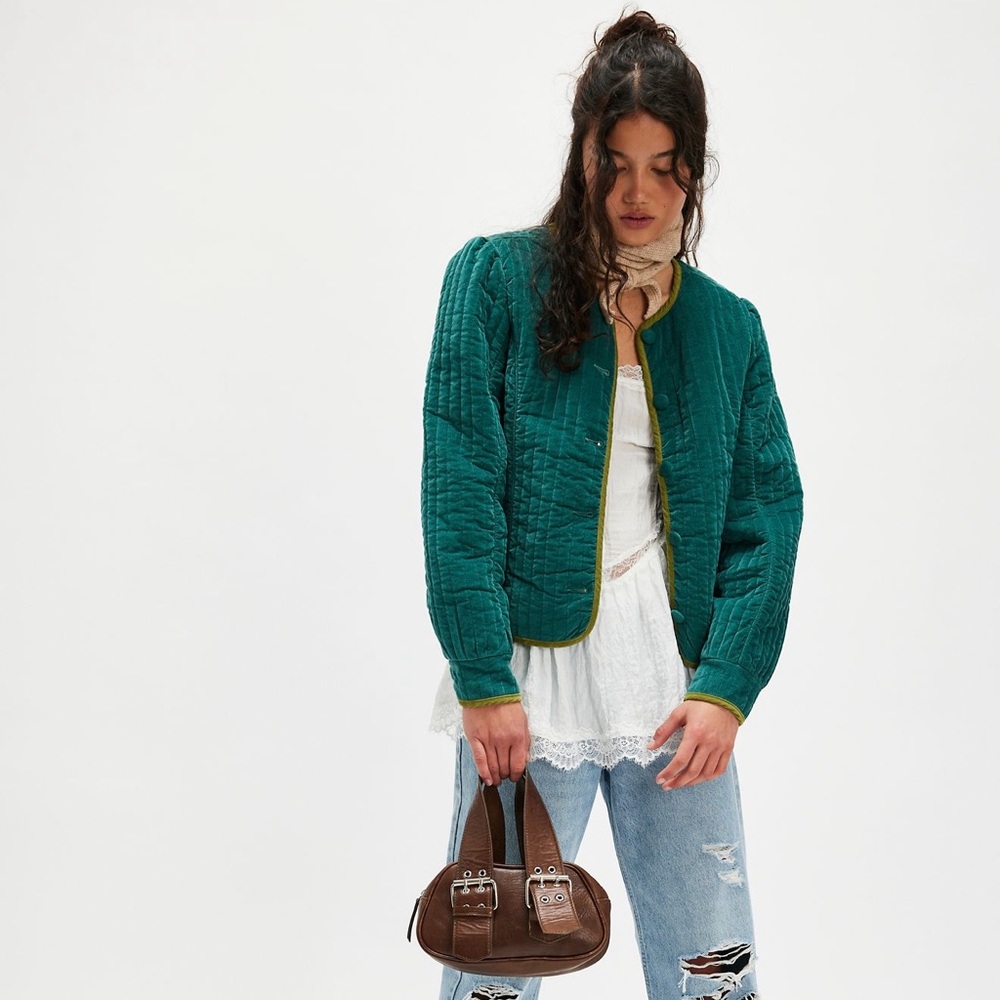 Free People Natalia Velvet Jacket - Uncut Emerald Sz Small